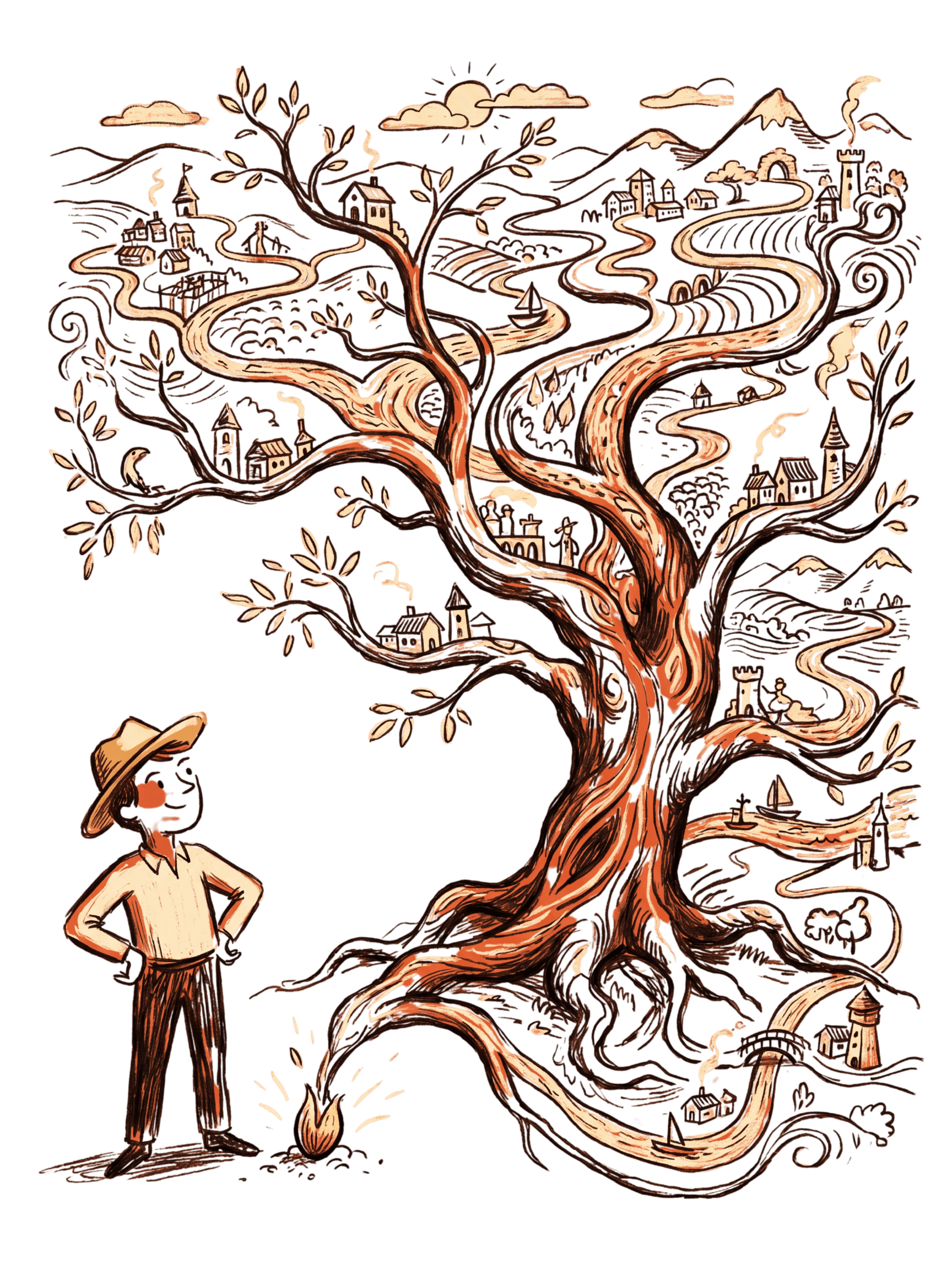 Ilustración editorial Fase 03 Expansión: una semilla que reorganiza el paisaje entero