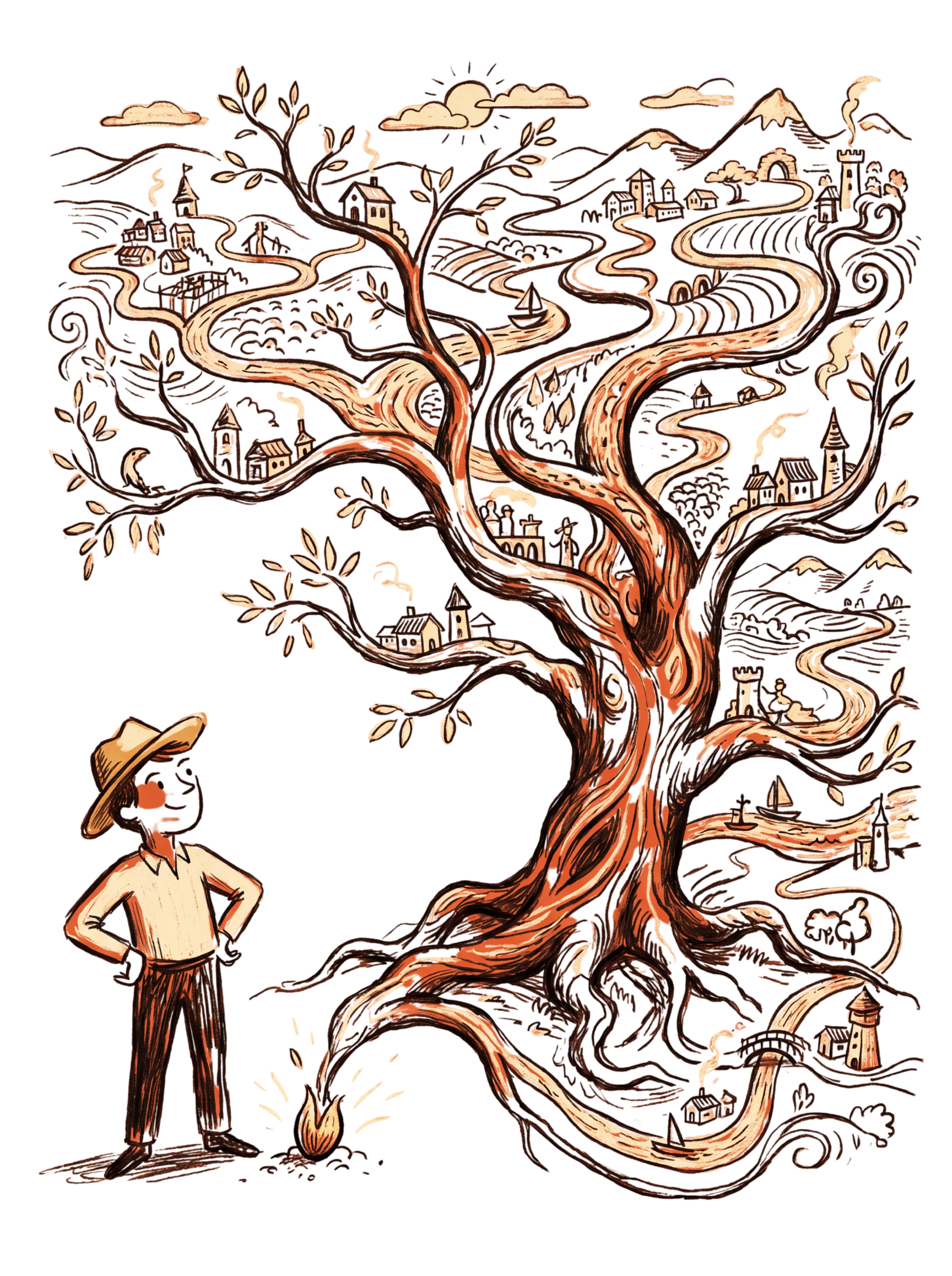 Ilustración editorial Fase 03 Expansión: una semilla que reorganiza el paisaje entero